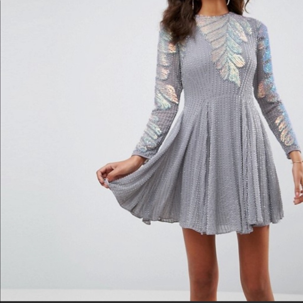 COPY - ASOS sequined embellished leaf skater dress